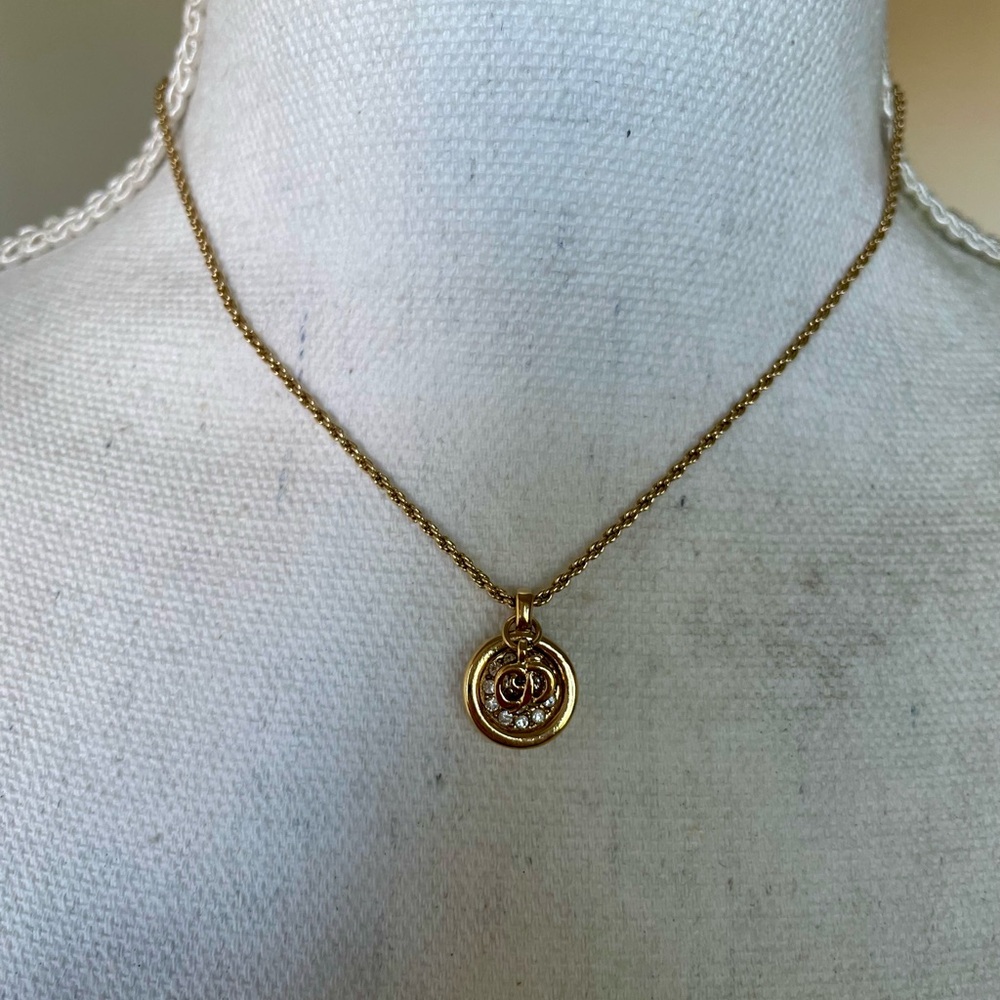 Vintage Dior Necklace – Gold CD Logo Charm with Rhinestone Pendant - Picture 14 of 17
